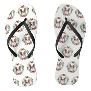 Papillon Christmas Wreath Festive Pup  Jandals