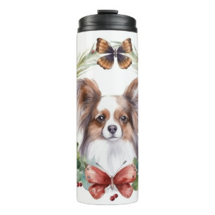 Papillon Christmas Wreath Festive Pup Thermal Tumbler