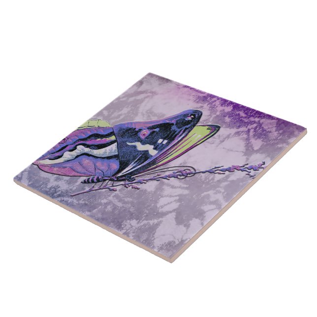 PAPILLON COLORÉ in LILAC, PURPLE and SPRING GREEN Tile (Side)
