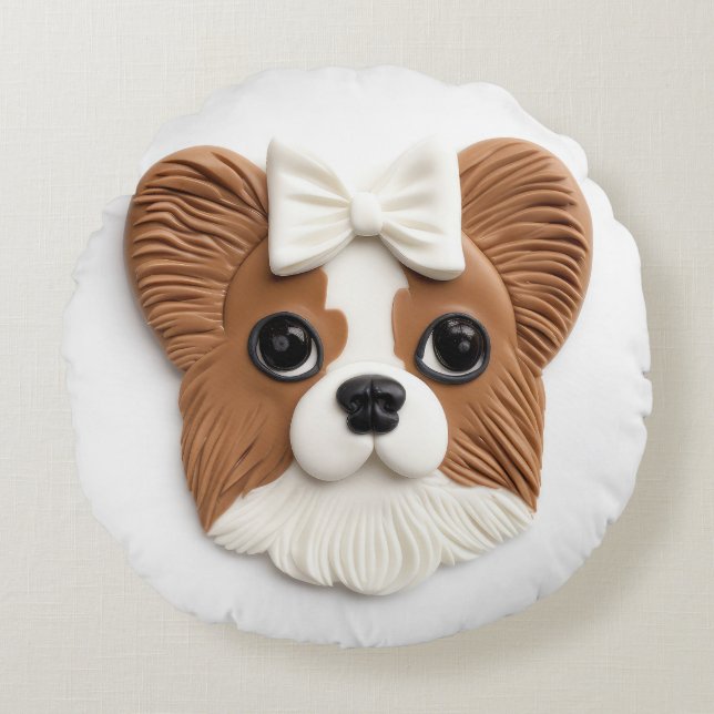Papillon Dog 3D Inspired Round Cushion (Front)