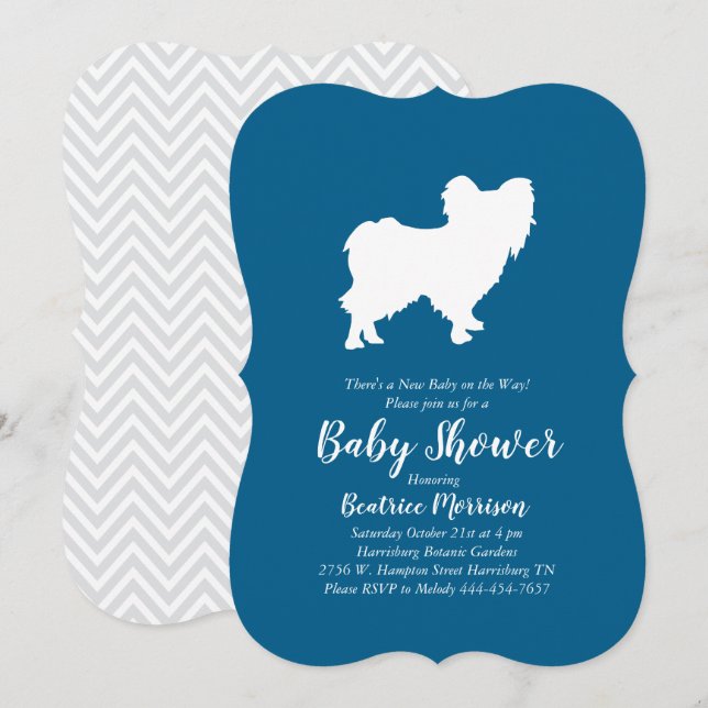 Papillon Dog Baby Shower Blue Boy Invitation (Front/Back)