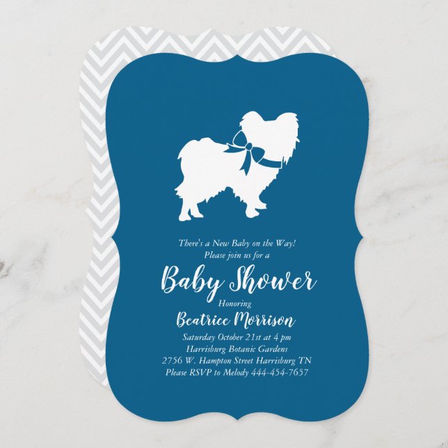 Papillon Dog Baby Shower Blue Boy Invitation (Front/Back)