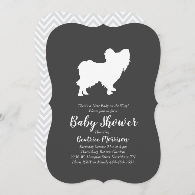 Papillon Dog Baby Shower Gender Neutral Invitation (Front/Back)