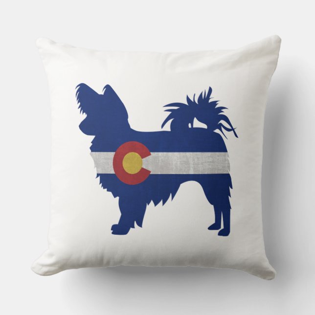 Papillon Dog Breed Colorado Flag Silhouette Cushion (Front)