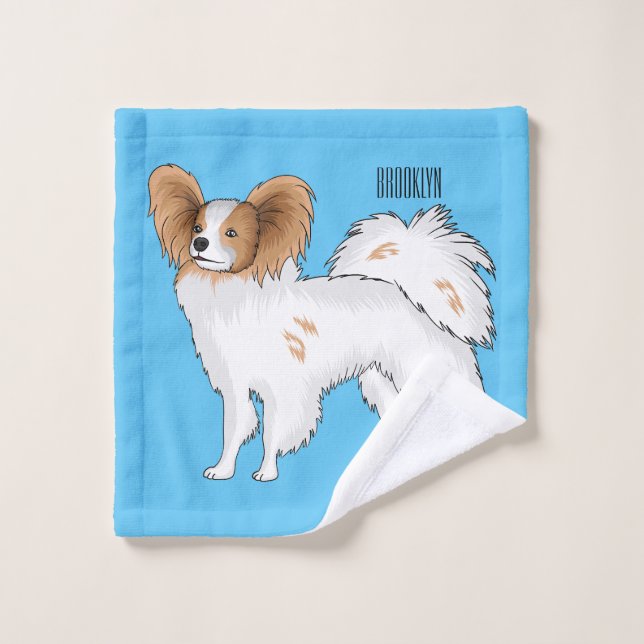 Papillon dog cartoon illustration bath towel set (Wash Cloth)