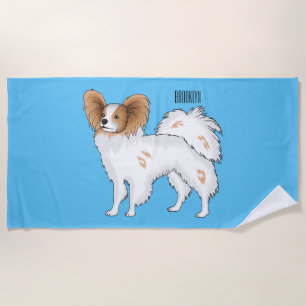Papillon dog cartoon illustration beach towel