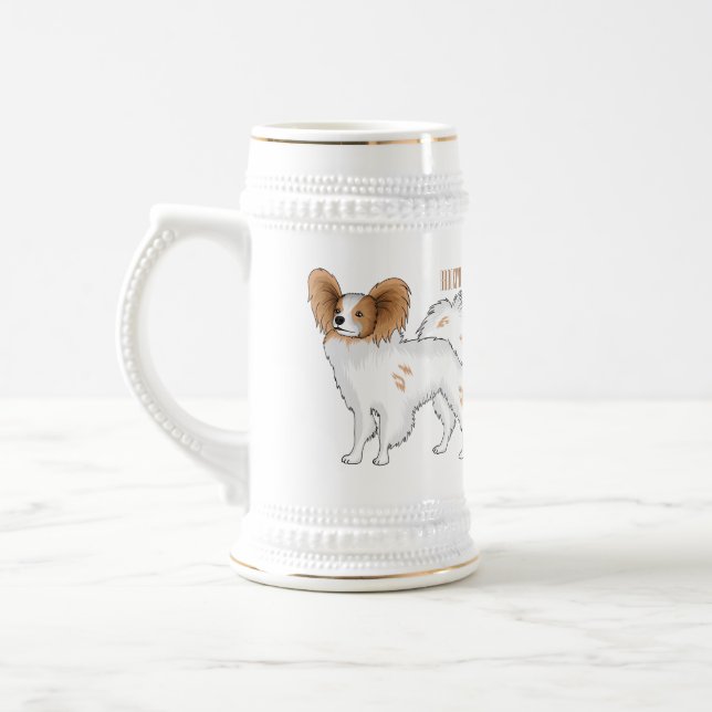 Papillon dog cartoon illustration beer stein (Left)