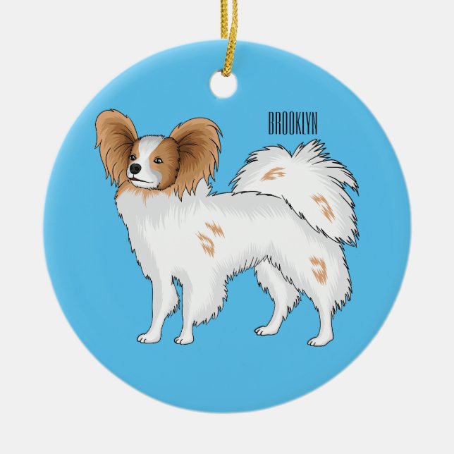 Papillon dog cartoon illustration ceramic tree decoration (Front)