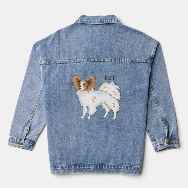 Papillon dog cartoon illustration denim jacket (Back)