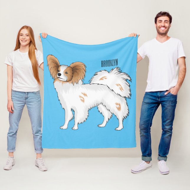 Papillon dog cartoon illustration fleece blanket (In Situ)