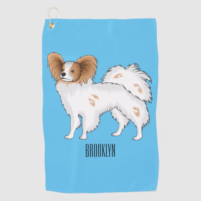Papillon dog cartoon illustration golf towel (Front)
