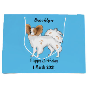 Papillon dog cartoon illustration large gift bag