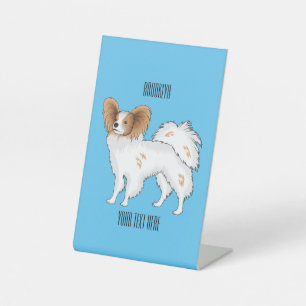 Papillon dog cartoon illustration pedestal sign