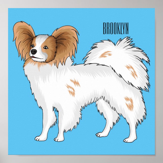 Papillon dog cartoon illustration poster (Front)