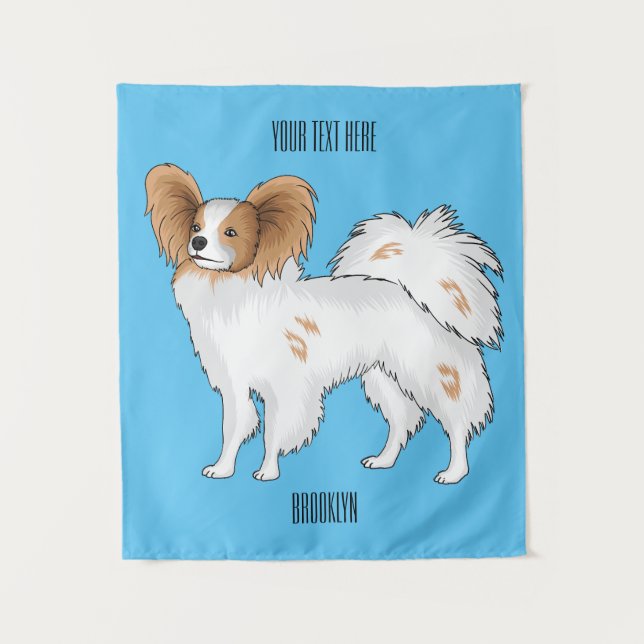 Papillon dog cartoon illustration tapestry (Front)