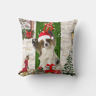 Papillon Dog Christmas Cushion