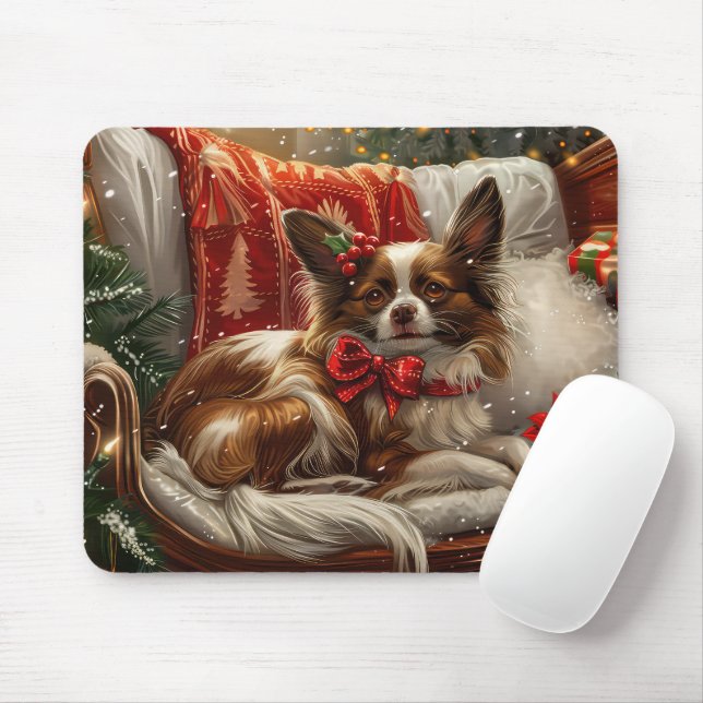 Papillon Dog Christmas Festive Mouse Pad (With Mouse)