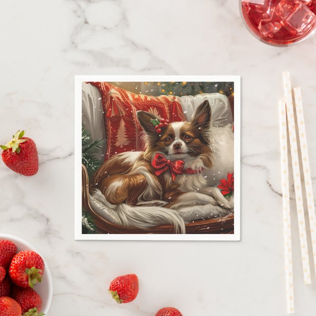 Papillon Dog Christmas Festive Napkin (Insitu)