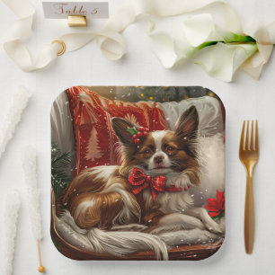 Papillon Dog Christmas Festive Paper Plate