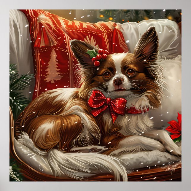 Papillon Dog Christmas Festive Poster (Front)
