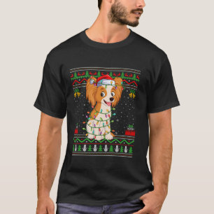 Papillon Dog Christmas Lights Santa Ugly Sweater X