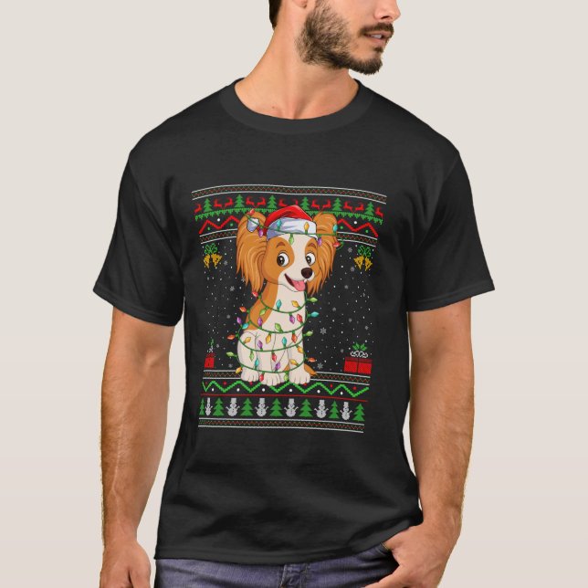 Papillon Dog Christmas Lights Santa Ugly Sweater X (Front)