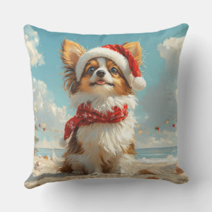 Papillon Dog Christmas Vintage Beach Cushion