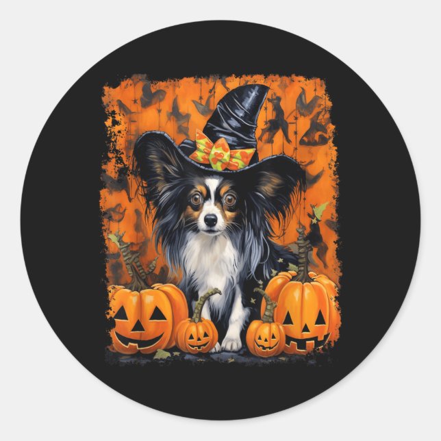 Papillon Dog Halloween Classic Round Sticker (Front)