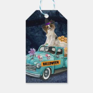 Papillon Dog Halloween Truck Scary Night Gift Tags