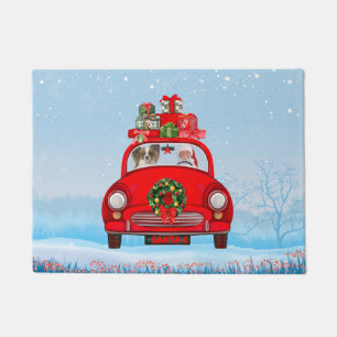 Papillon Dog In Car With Santa Claus Doormat