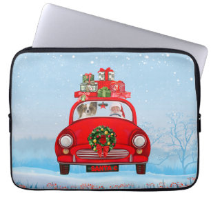 Papillon Dog In Car With Santa Claus  Laptop Sleeve