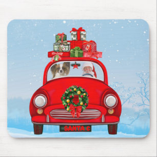 Papillon Dog In Car With Santa Claus Mouse Pad