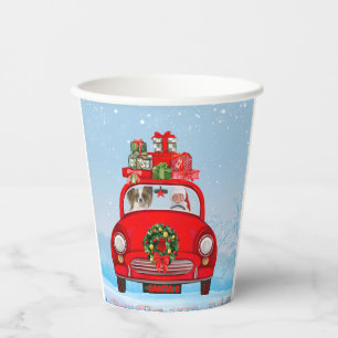 Papillon Dog In Car With Santa Claus Paper Cups