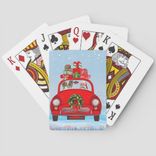 Papillon Dog In Car With Santa Claus Playing Cards