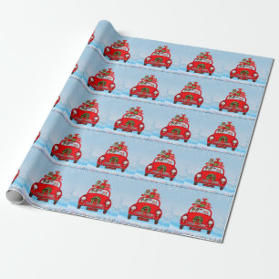 Papillon Dog In Car With Santa Claus Wrapping Paper