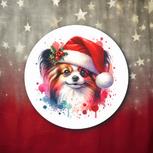 Papillon Dog in Santa Hat Christmas Classic Round Sticker