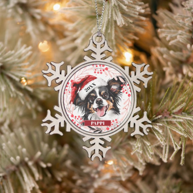 Papillon Dog in Santa Hat Christmas Ornament (Tree)