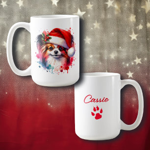 Papillon Dog in Santa Hat Christmas Personalised Coffee Mug