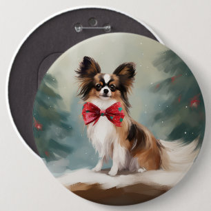 Papillon Dog in Snow Christmas  6 Cm Round Badge