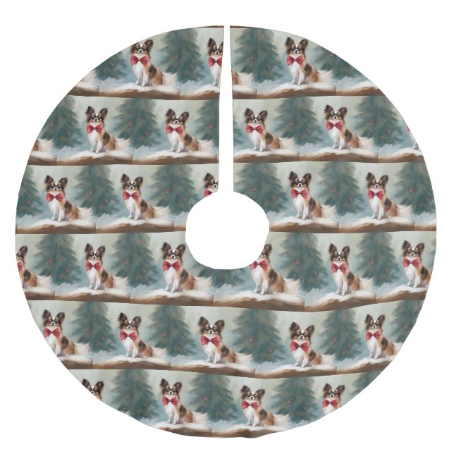 Papillon Dog in Snow Christmas  Brushed Polyester Tree Skirt (Front)