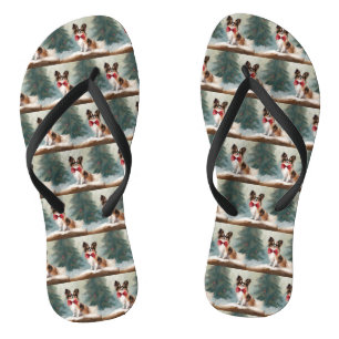 Papillon Dog in Snow Christmas  Jandals