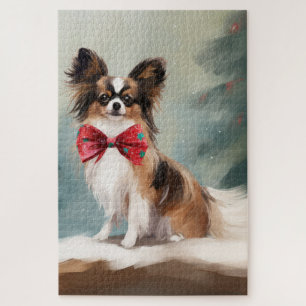 Papillon Dog in Snow Christmas Jigsaw Puzzle