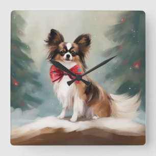 Papillon Dog in Snow Christmas  Square Wall Clock