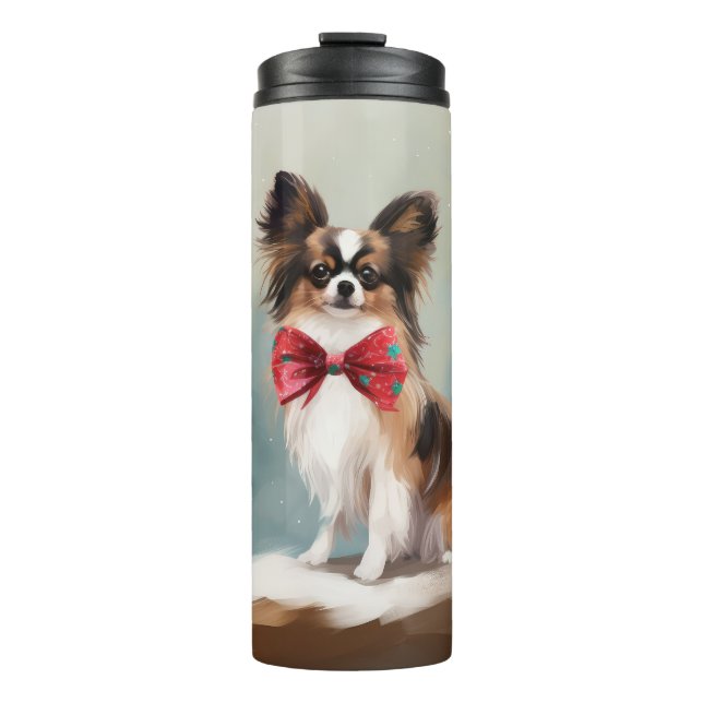 Papillon Dog in Snow Christmas  Thermal Tumbler (Front)