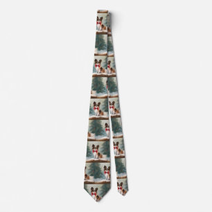 Papillon Dog in Snow Christmas  Tie