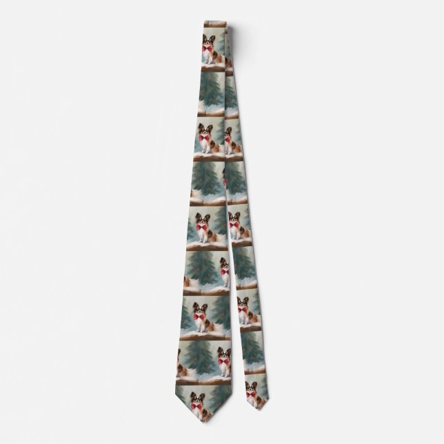 Papillon Dog in Snow Christmas  Tie (Front)