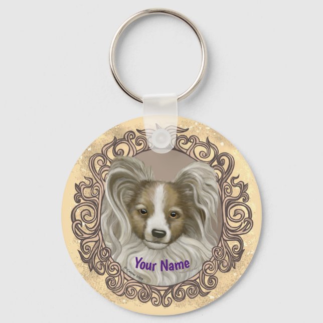 Papillon Dog  Key Ring (Front)