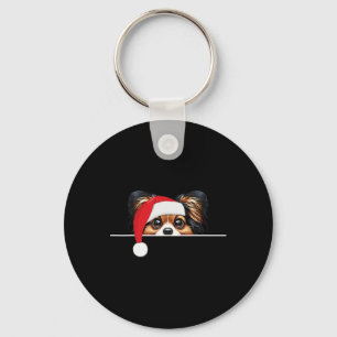 Papillon Dog Lover Funny Santa Hat Christmas Key Ring