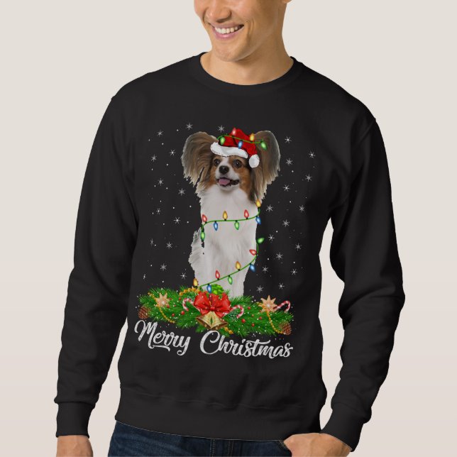 Papillon Dog Lover Matching Santa Hat Papillon Chr Sweatshirt (Front)