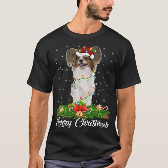 Papillon Dog Lover Matching Santa Hat Papillon Chr T-Shirt (Front)